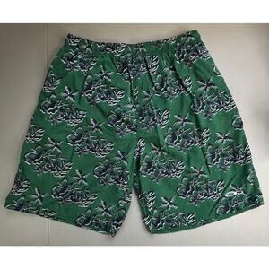 OP Ocean Pacific Swim Trunks Mens L Green Hawaiian Hula Mesh Lined Pocket